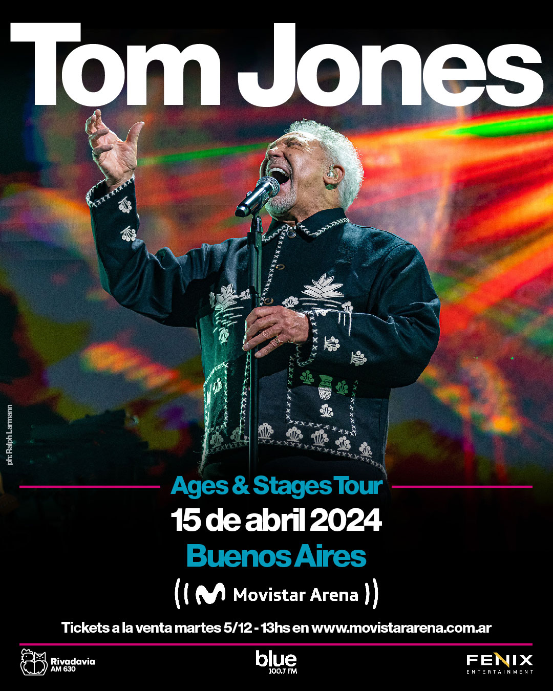 TOM JONES SE PRESENTARÁ EL 15 DE ABRIL DE 2024 EN EL MARCO DEL AGES & STAGES TOUR EN EL ESTADIO MOVISTAR ARENA DE LA CIUDAD DE BUENOS AIRES.